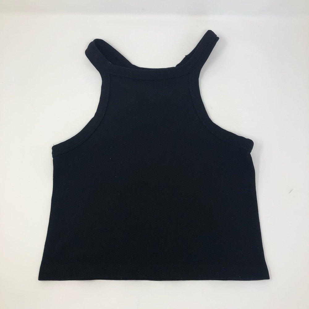 AQUA Black Ribbed Cropped Tank Top